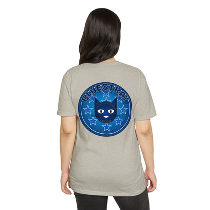 Bluestray Cat Graphic T-Shirt — “Bluestray” Retro Star Logo