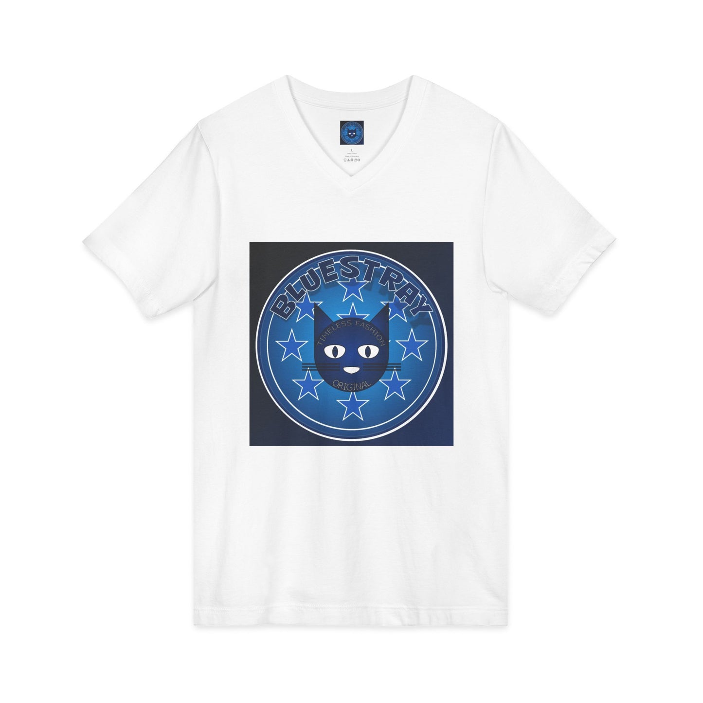 Bluestray Cat V-Neck Tee — Retro Night Sky Cat Graphic Shirt