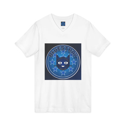 Bluestray Cat V-Neck Tee — Retro Night Sky Cat Graphic Shirt
