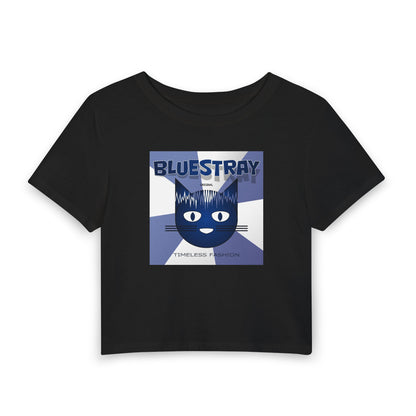 Bluestray Cat Graphic Baby Tee — Retro Indie Band Style Women’s Crop Top