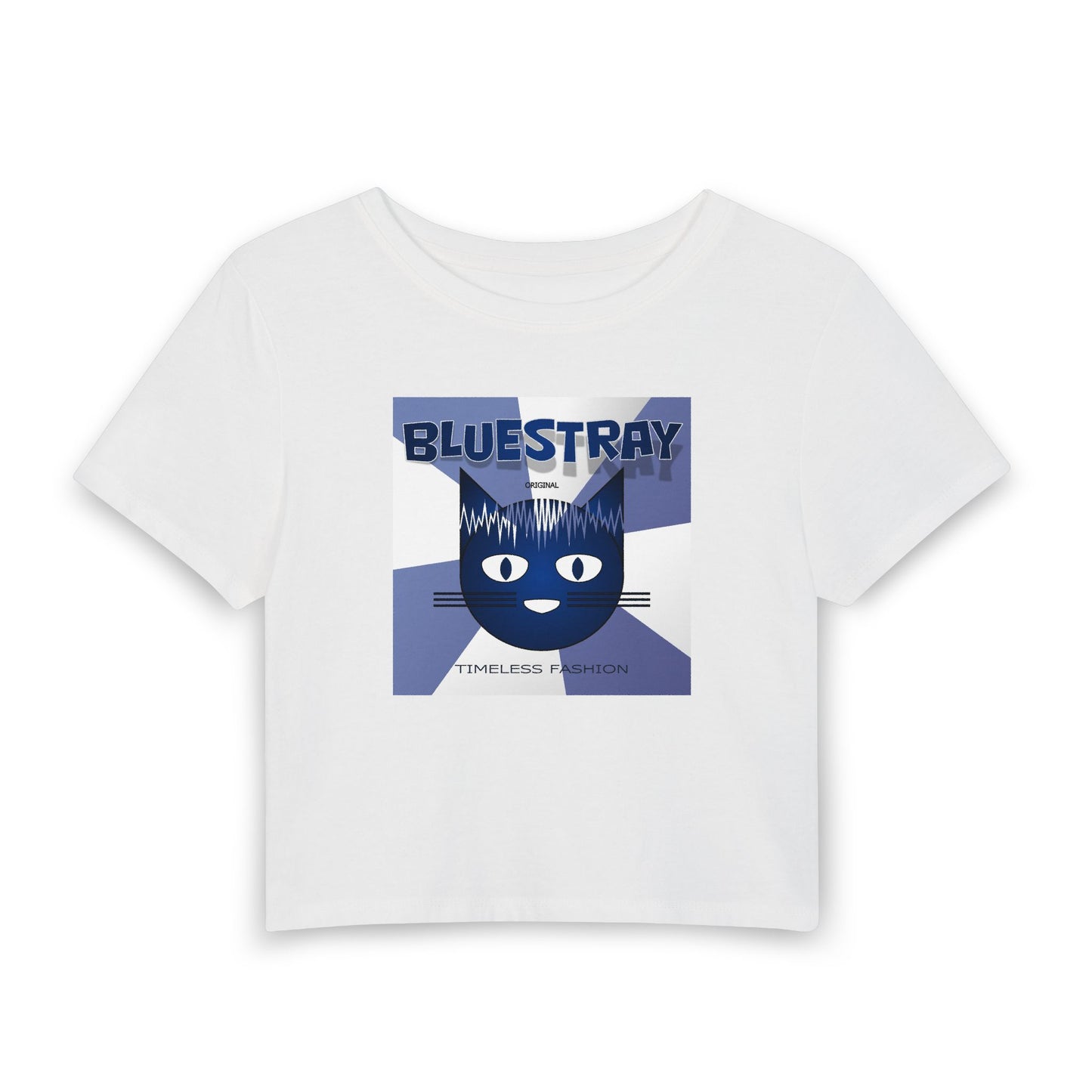 Bluestray Cat Graphic Baby Tee — Retro Indie Band Style Women’s Crop Top