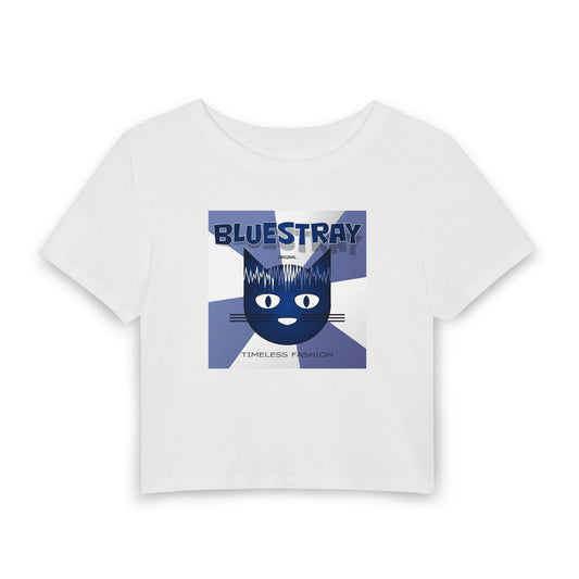 Bluestray Cat Graphic Baby Tee — Retro Indie Band Style Women’s Crop Top