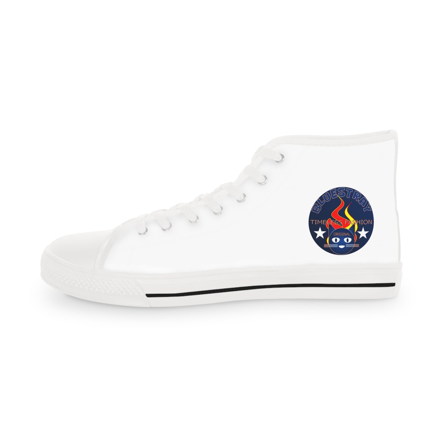 High Top Bluestray Sneakers — Retro Rocket Patch White Canvas Shoes