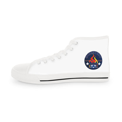High Top Bluestray Sneakers — Retro Rocket Patch White Canvas Shoes