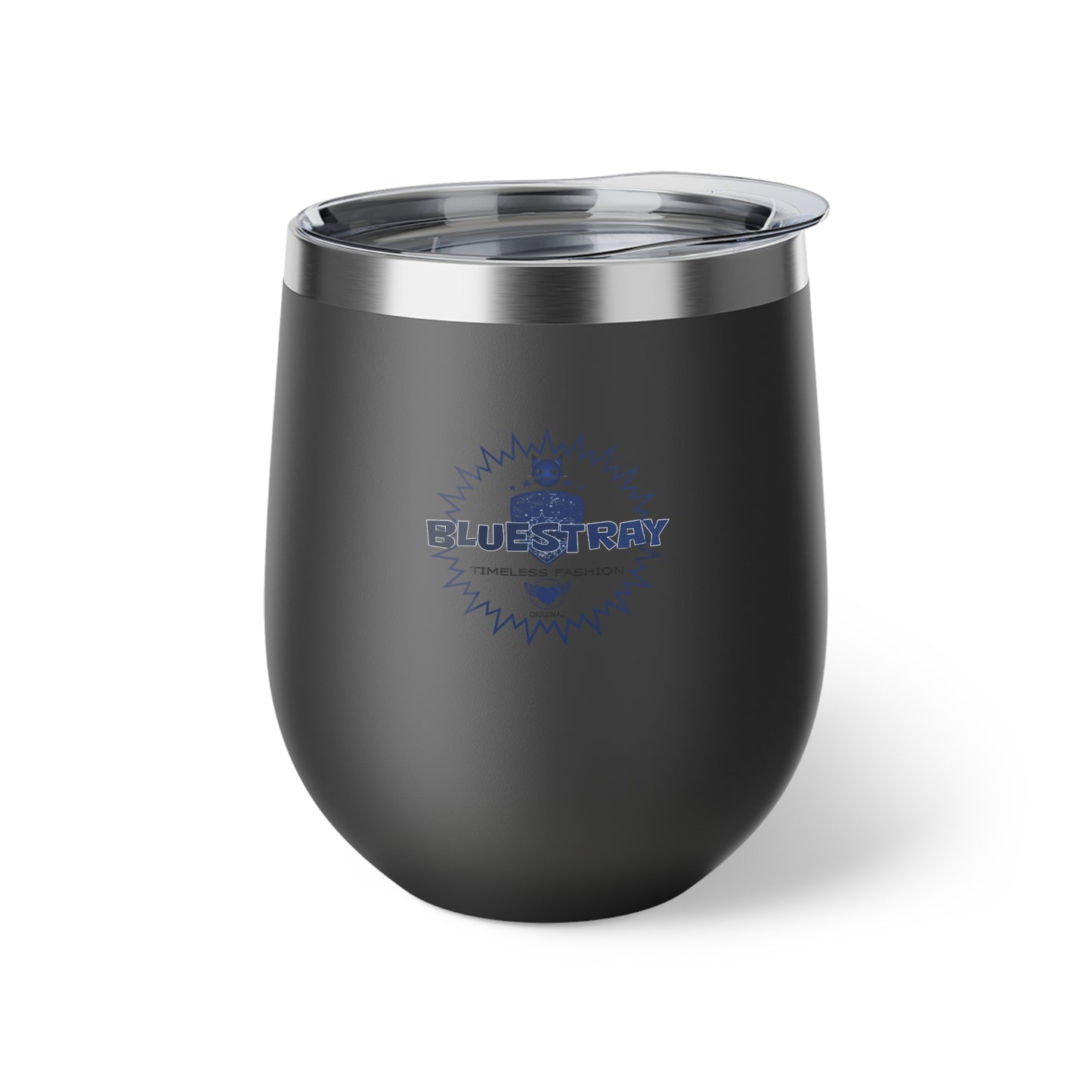 12oz Insulated Copper Tumbler — Vacuum Wine Cup with Leak-Resistant Lid (Bluestray Logo)