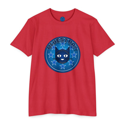 Bluestray Cat Graphic T-Shirt — “Bluestray” Retro Star Logo