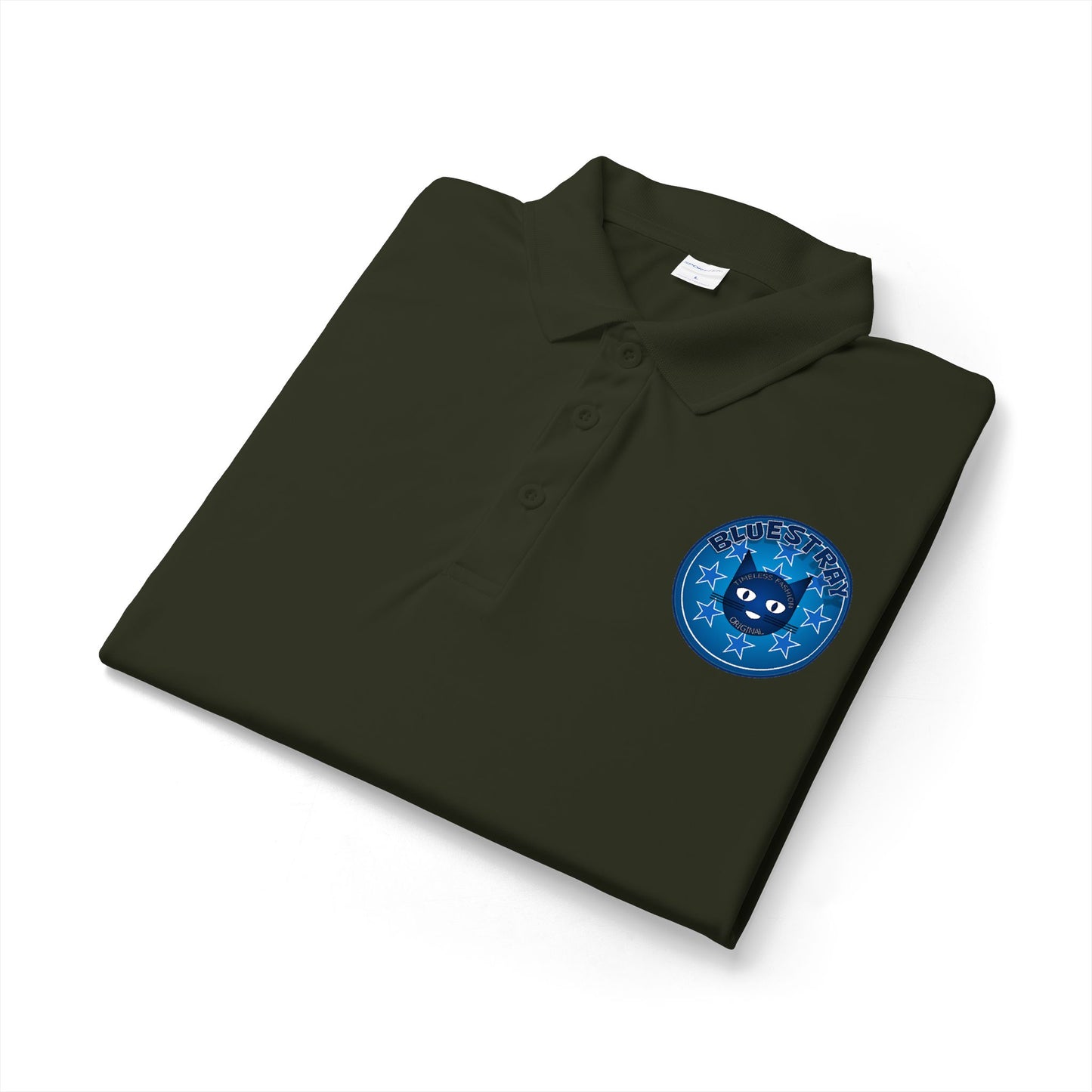 Embroidered Bluestray Cat Patch Polo Shirt — Cute Cat Logo Performance Golf Polo