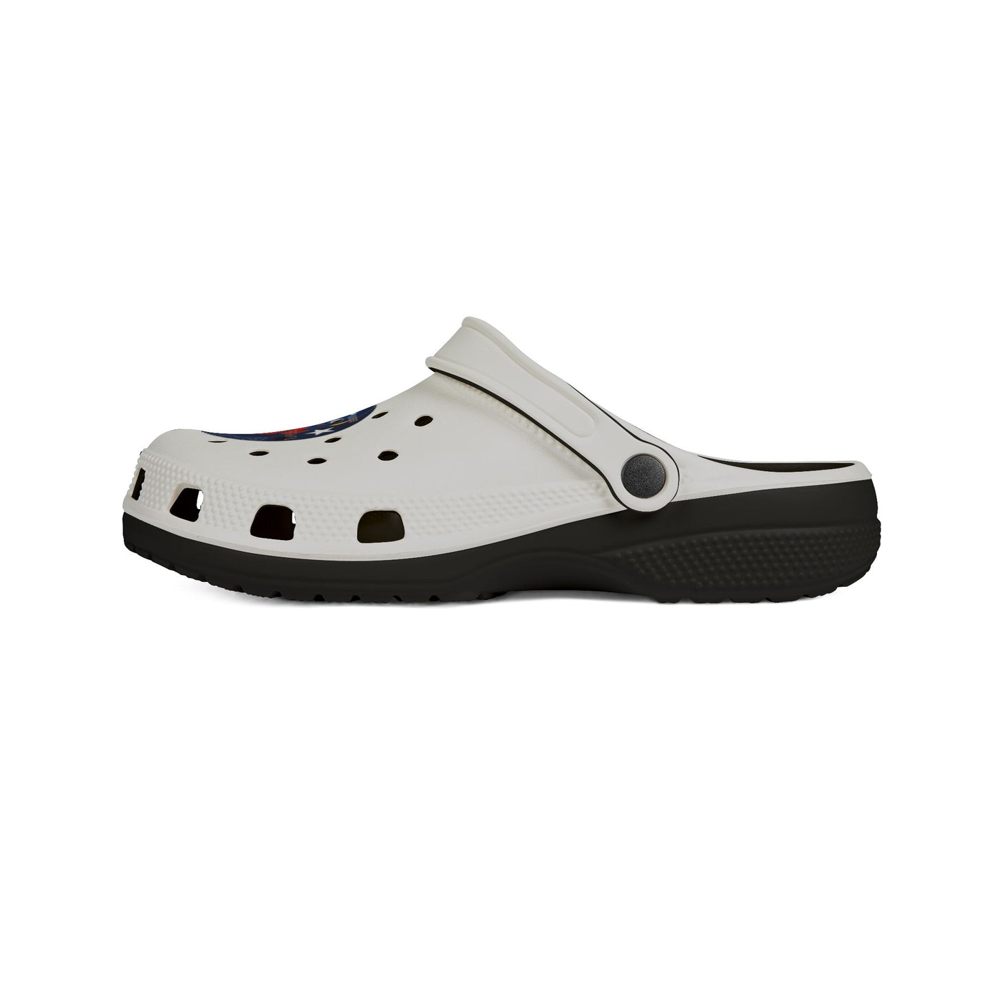 Camping Flame Clogs — White EVA Foam Slip-On Shoes with Bluestray Graphic