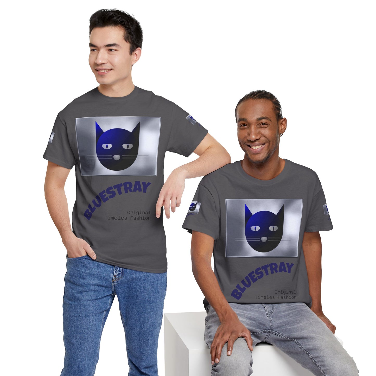Bluestray Cat Graphic Tee — Retro Blue Cat Design