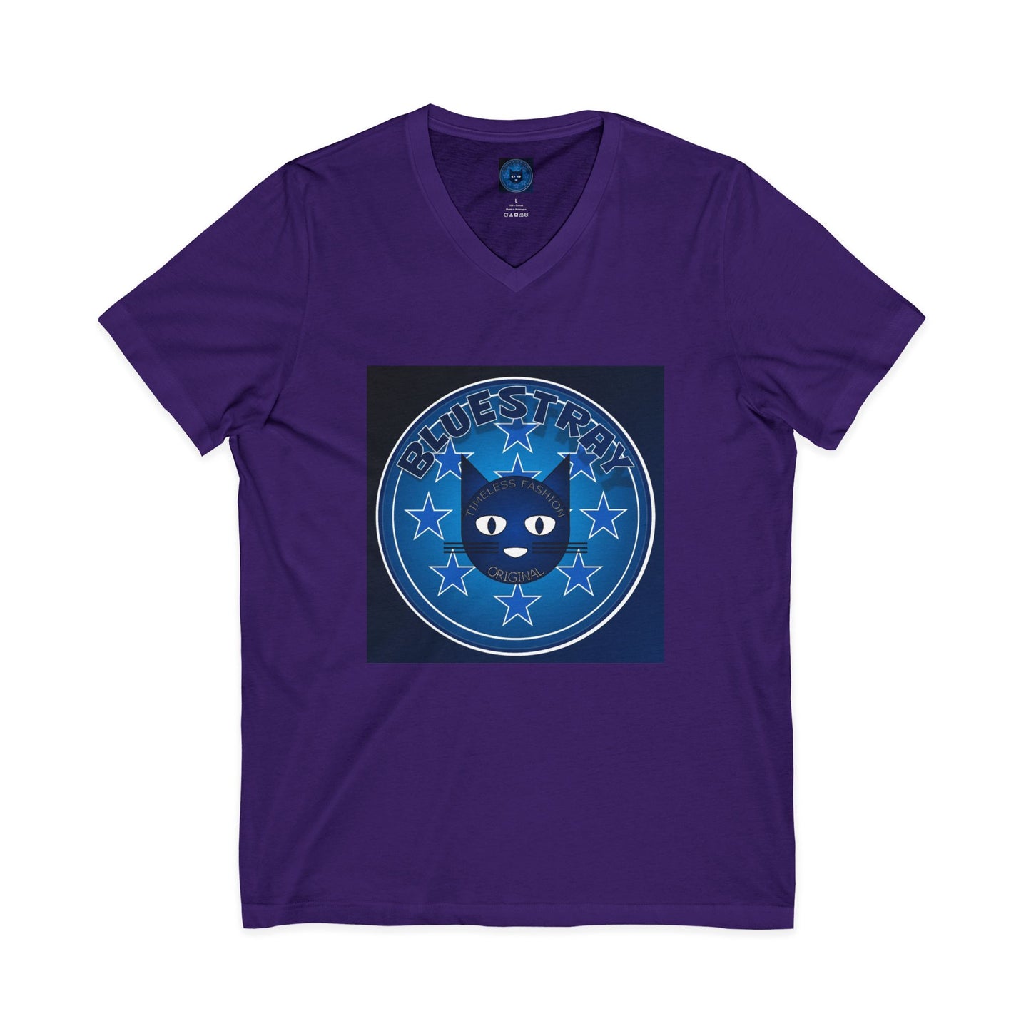 Bluestray Cat V-Neck Tee — Retro Night Sky Cat Graphic Shirt
