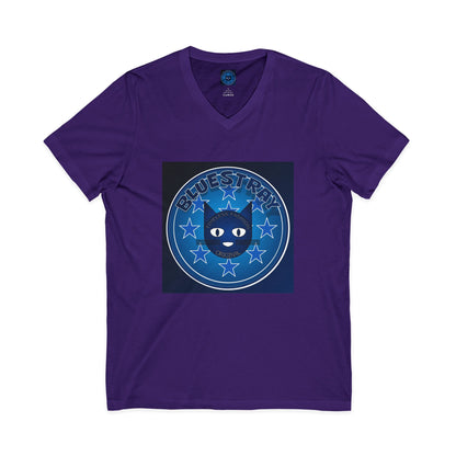 Bluestray Cat V-Neck Tee — Retro Night Sky Cat Graphic Shirt