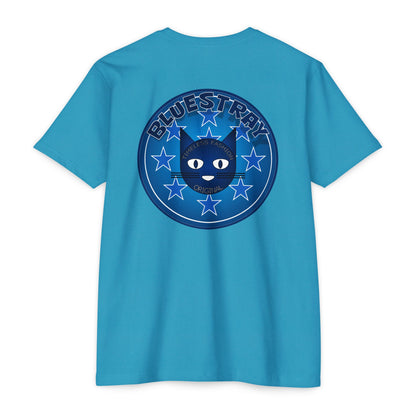 Bluestray Cat Graphic T-Shirt — “Bluestray” Retro Star Logo