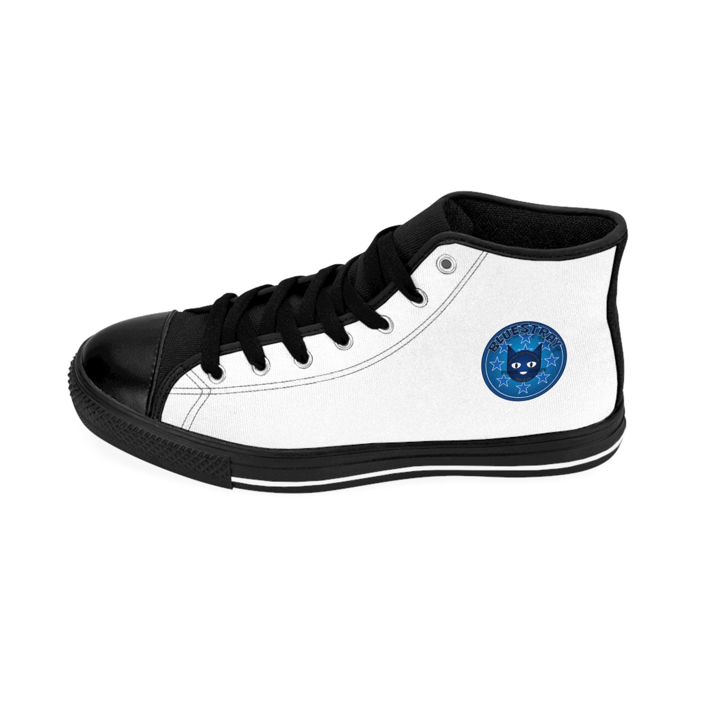 Women's Classic Sneakers — White High-Top with Bluestray Cat Patch
