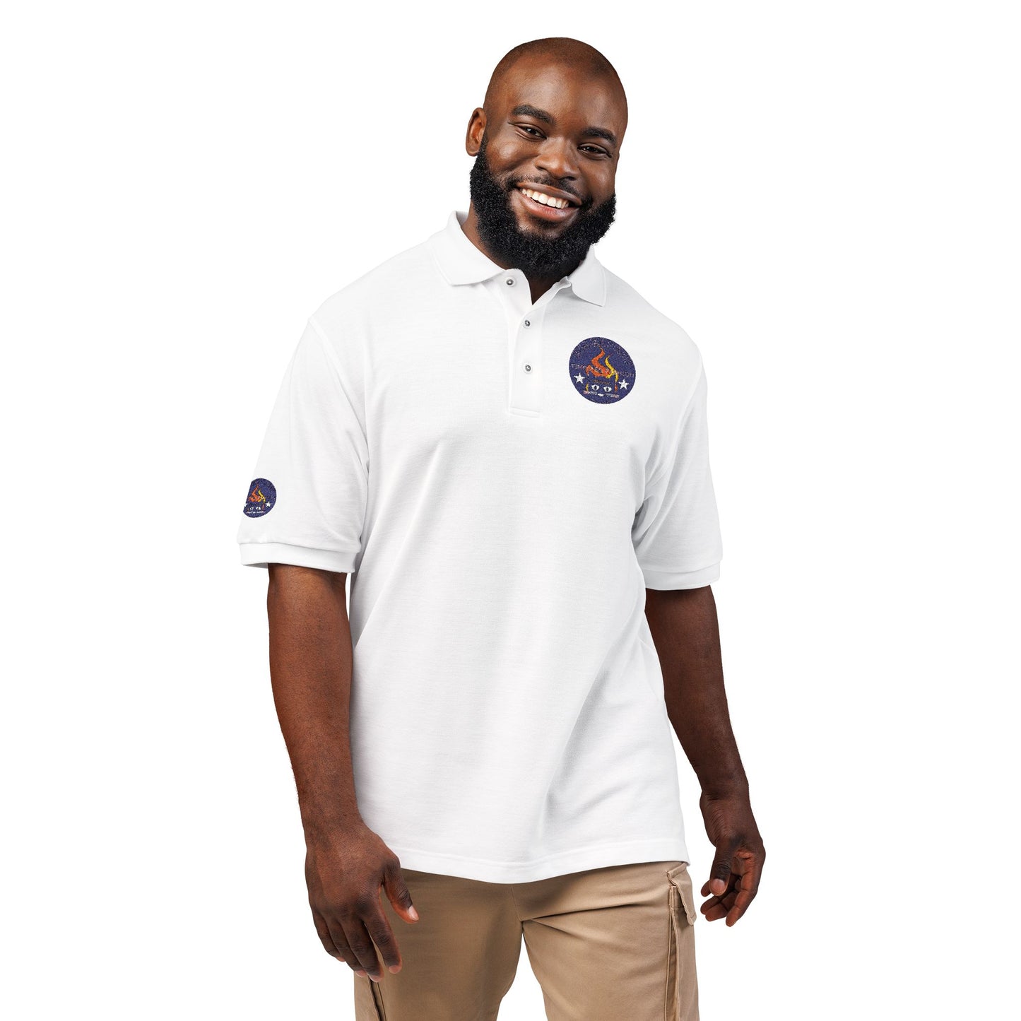 Embroidered Campfire Badge Polo — Outdoor Adventure Bluestray Logo Shirt