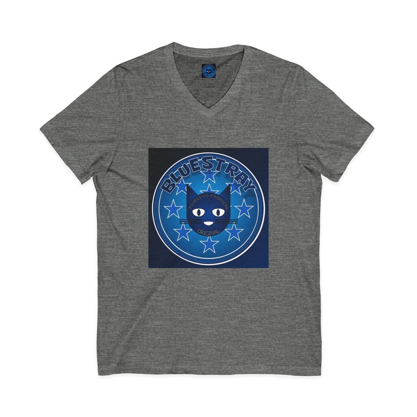 Bluestray Cat V-Neck Tee — Retro Night Sky Cat Graphic Shirt