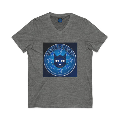 Bluestray Cat V-Neck Tee — Retro Night Sky Cat Graphic Shirt
