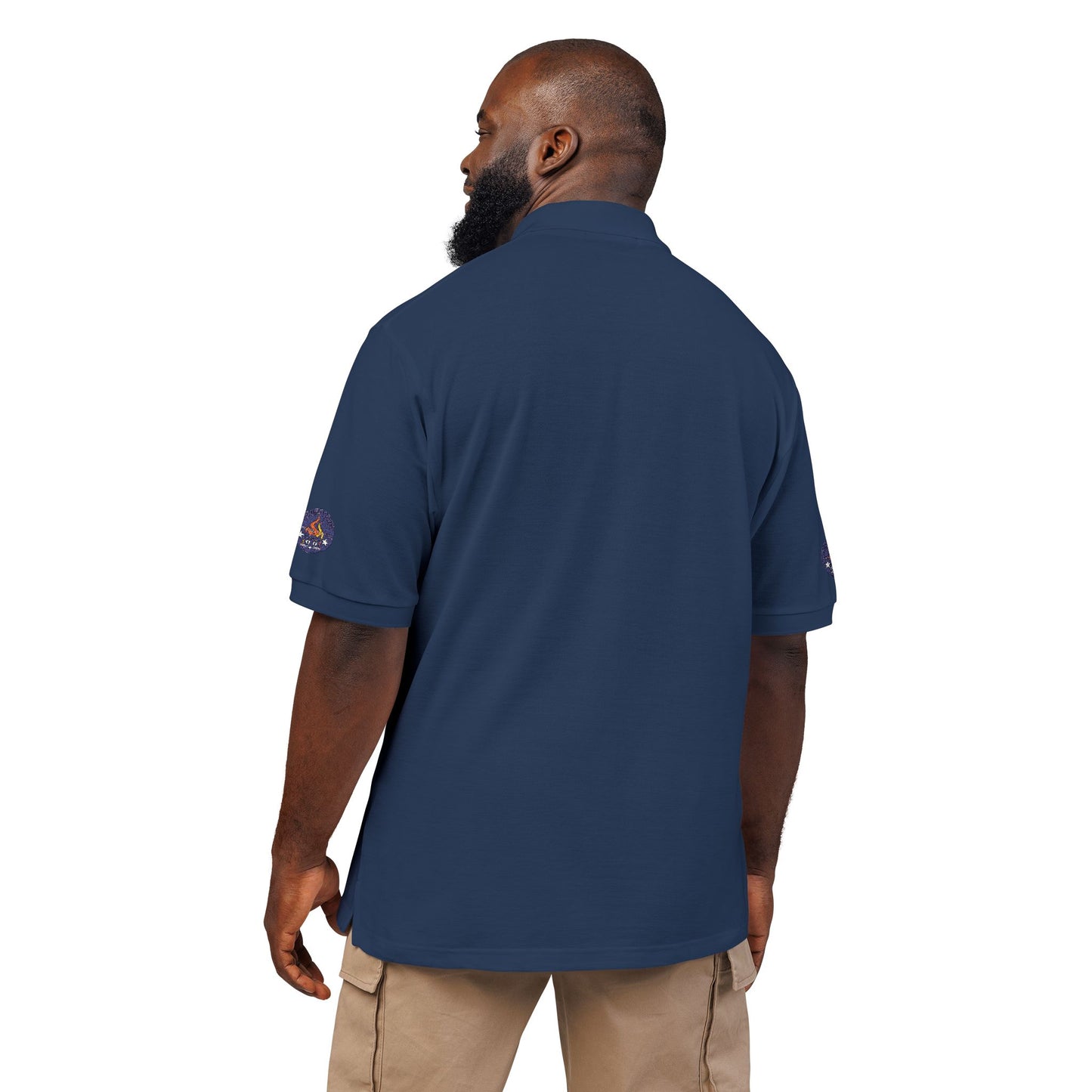 Embroidered Campfire Badge Polo — Outdoor Adventure Bluestray Logo Shirt