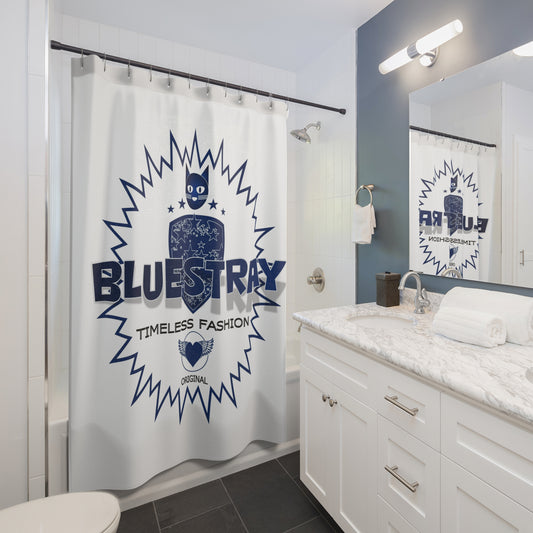 Bluestray Cat Logo Shower Curtain — Nautical Navy Graphic Bathroom Decor
