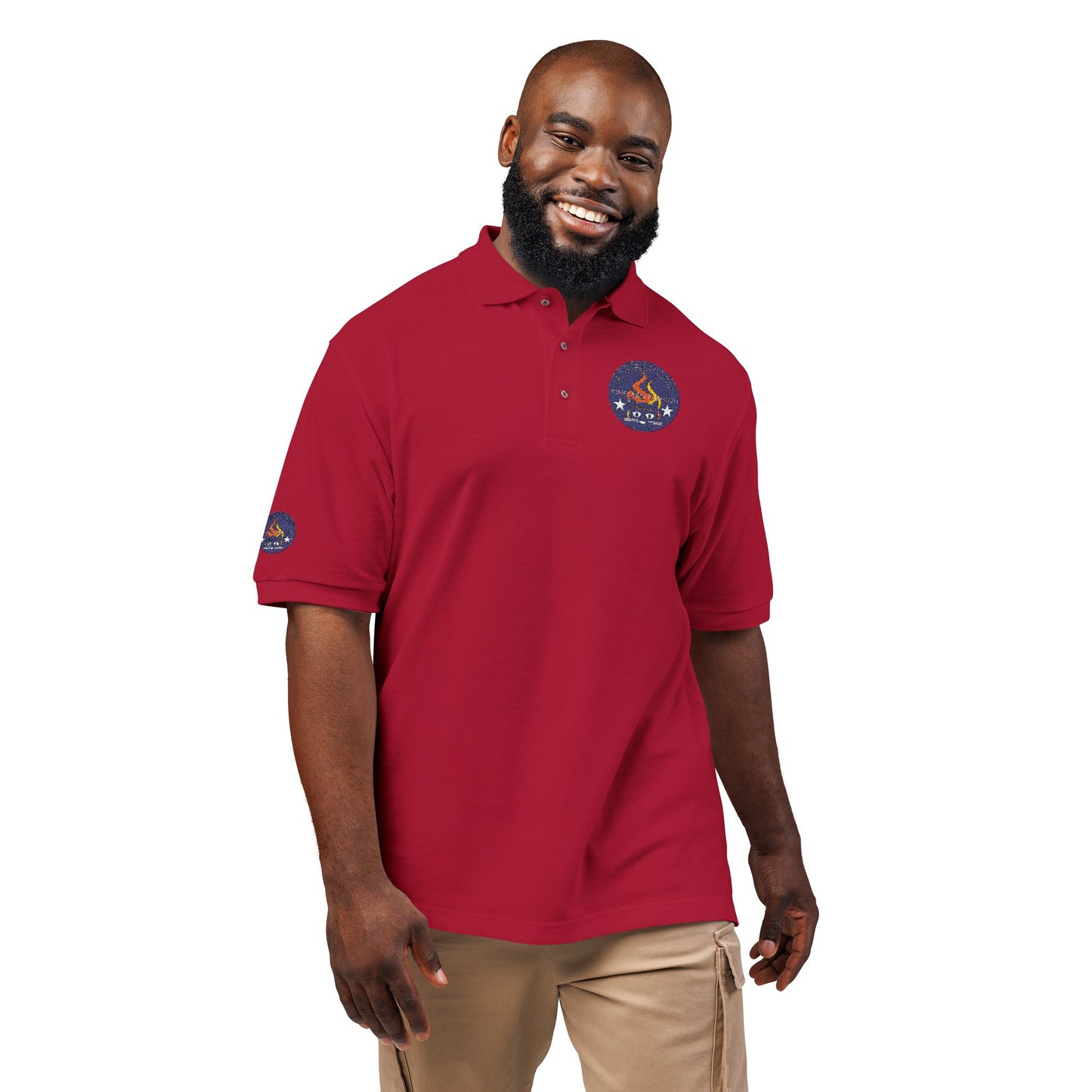 Embroidered Campfire Badge Polo — Outdoor Adventure Bluestray Logo Shirt