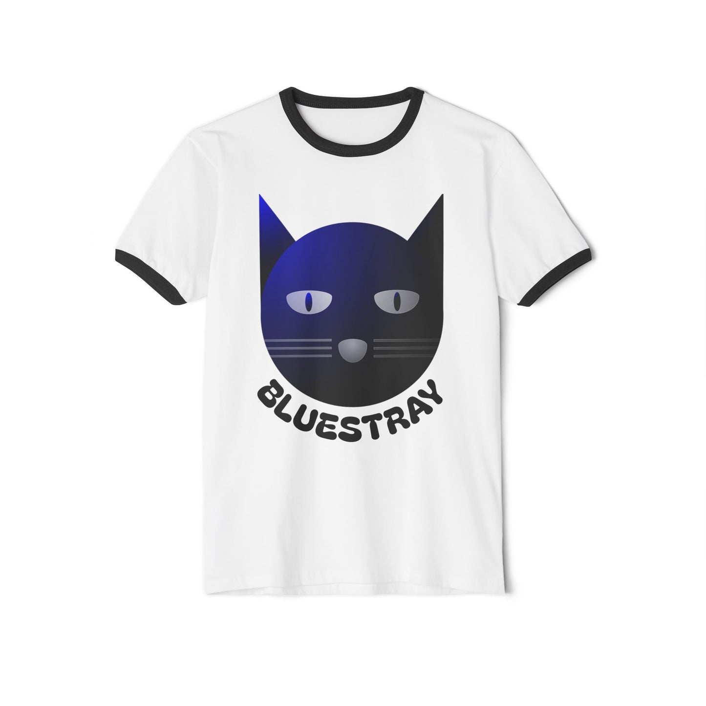 Bluestray Cat Ringer T-Shirt — Retro Blue Cat Graphic Tee