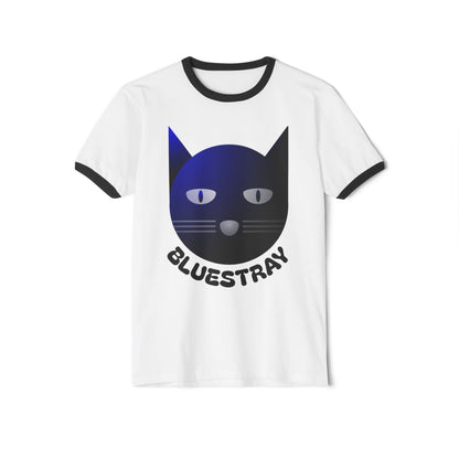 Bluestray Cat Ringer T-Shirt — Retro Blue Cat Graphic Tee