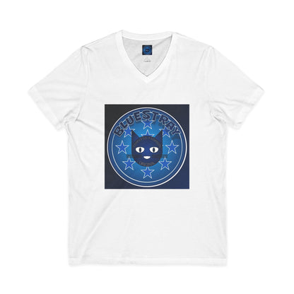 Bluestray Cat V-Neck Tee — Retro Night Sky Cat Graphic Shirt