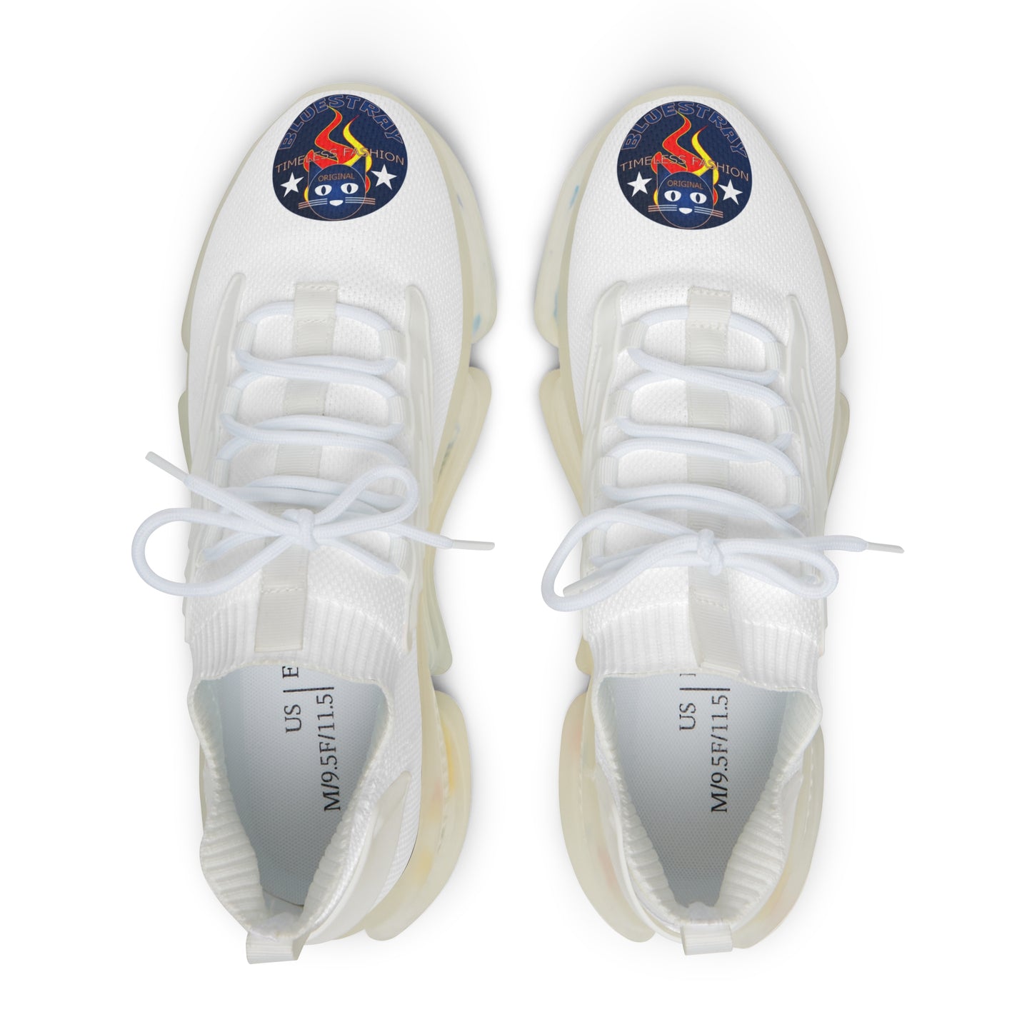 Men's White Mesh Sneakers — Breathable Athletic Shoes with Bluestray Flame Patch