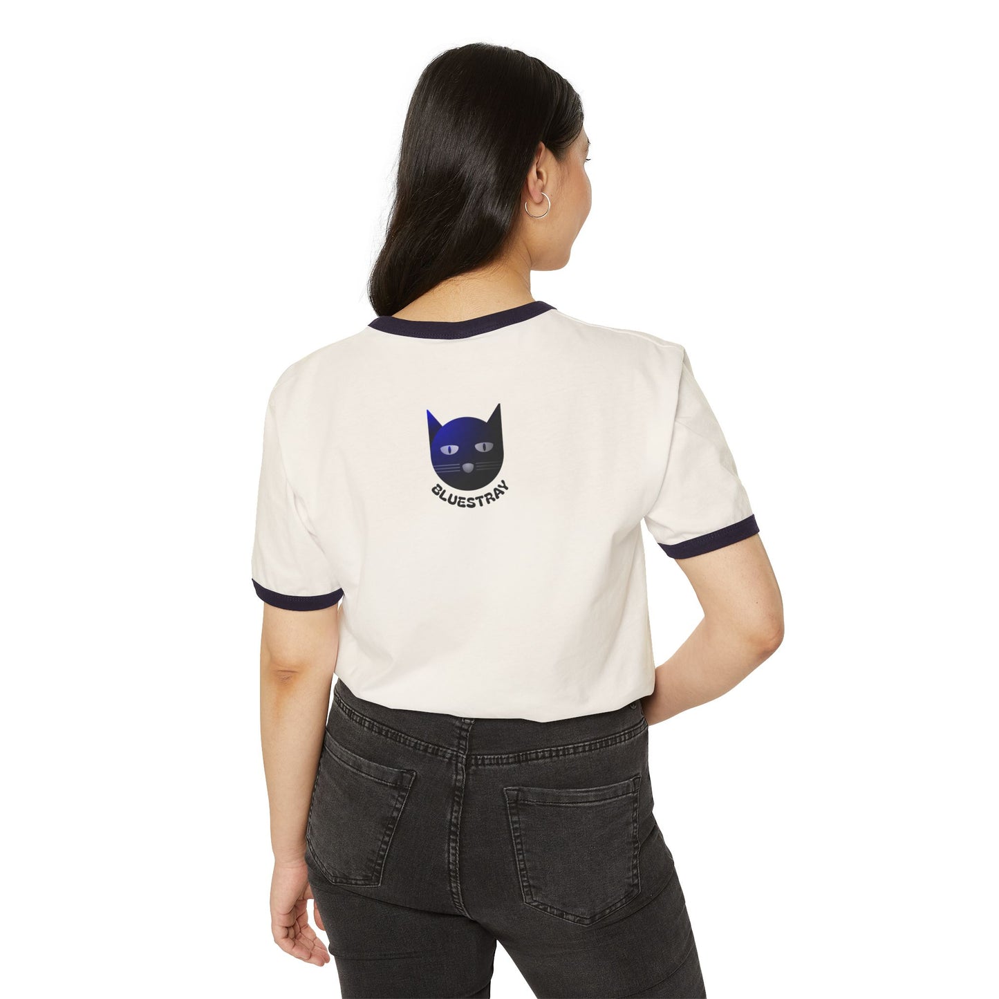 Bluestray Cat Ringer T-Shirt — Retro Blue Cat Graphic Tee