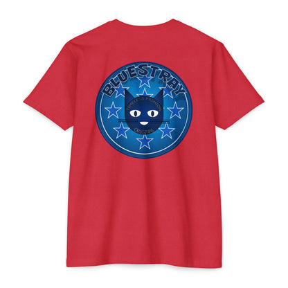 Bluestray Cat Graphic T-Shirt — “Bluestray” Retro Star Logo