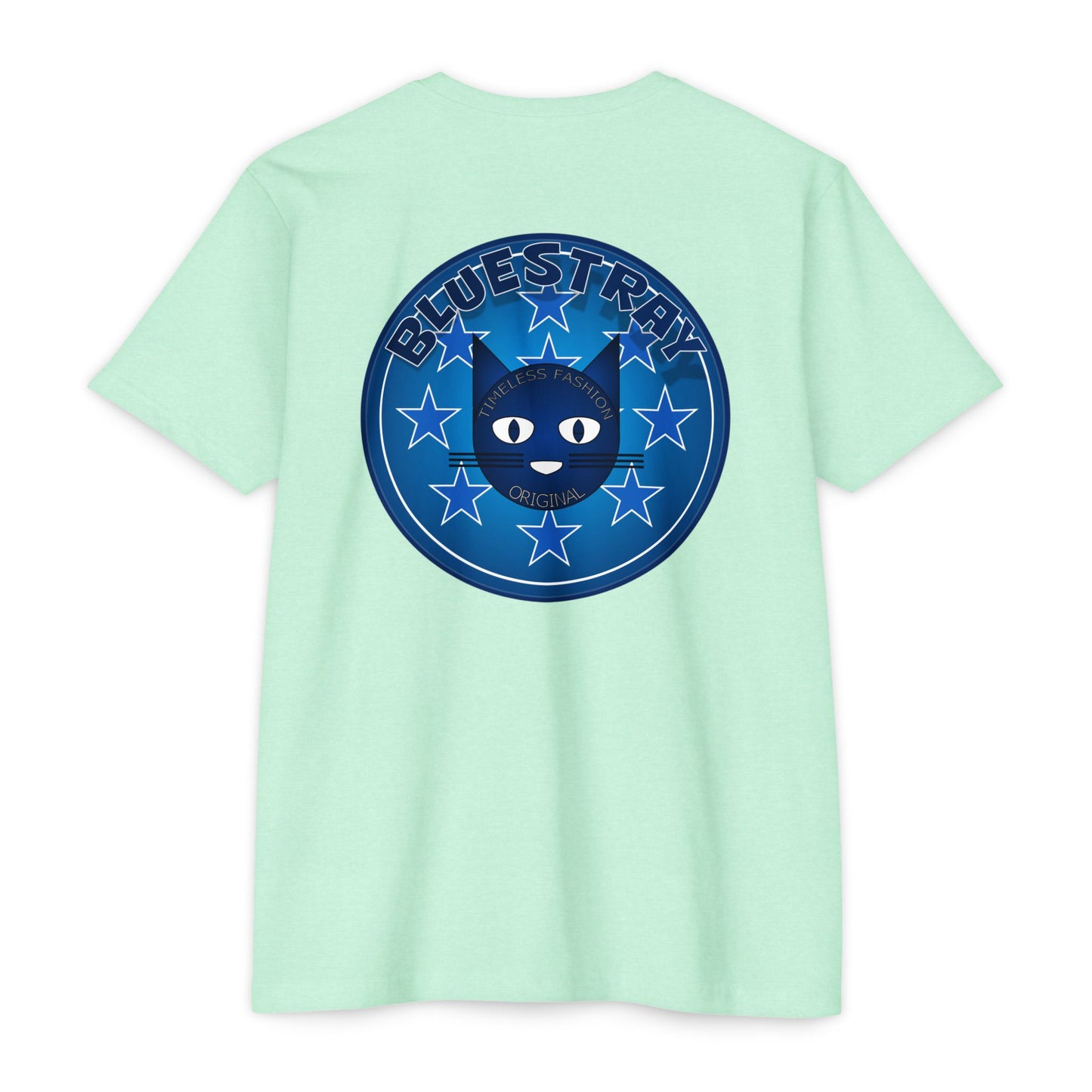 Bluestray Cat Graphic T-Shirt — “Bluestray” Retro Star Logo