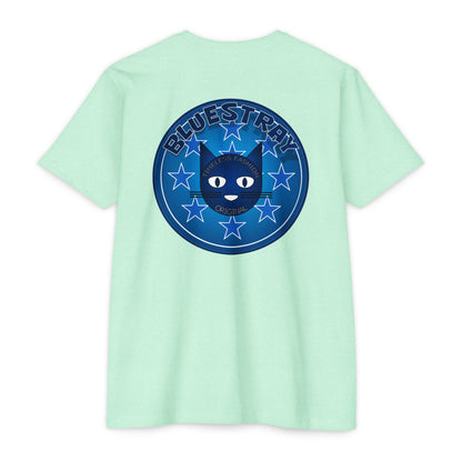 Bluestray Cat Graphic T-Shirt — “Bluestray” Retro Star Logo