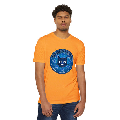 Bluestray Cat Graphic T-Shirt — “Bluestray” Retro Star Logo