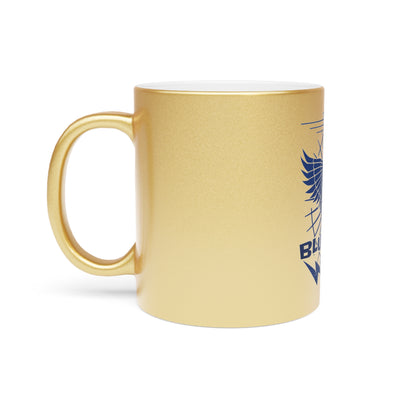 Bluestray Metallic Mug — Retro Winged Cat Silver/Gold Travel Coffee Cup