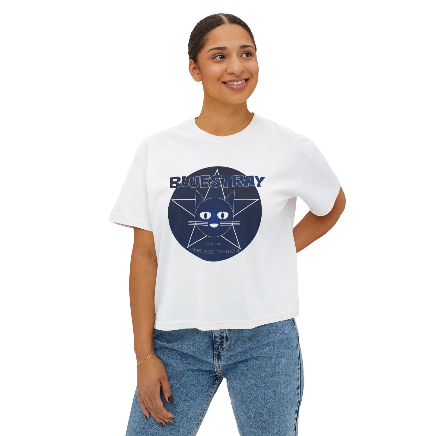 Bluestray Cat Graphic Tee — Women's Boxy Casual Top