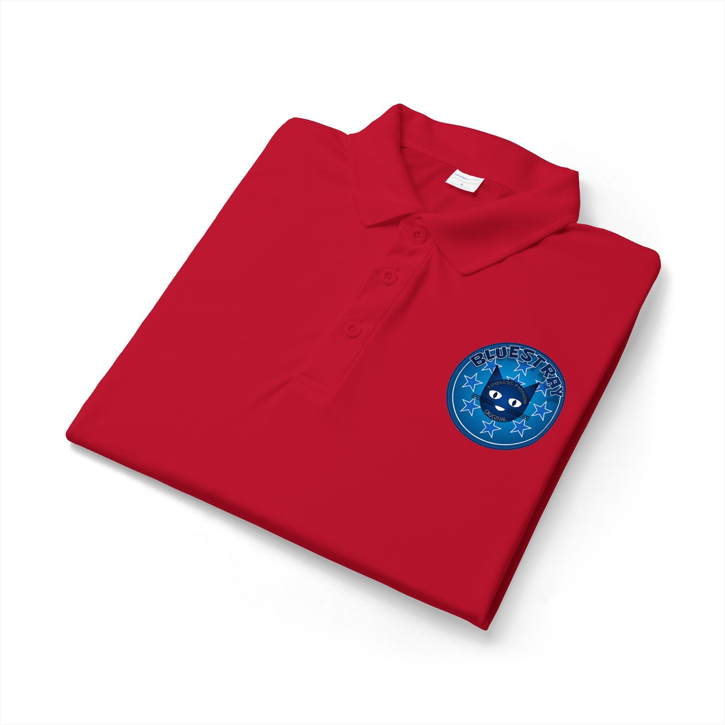 Embroidered Bluestray Cat Patch Polo Shirt — Cute Cat Logo Performance Golf Polo
