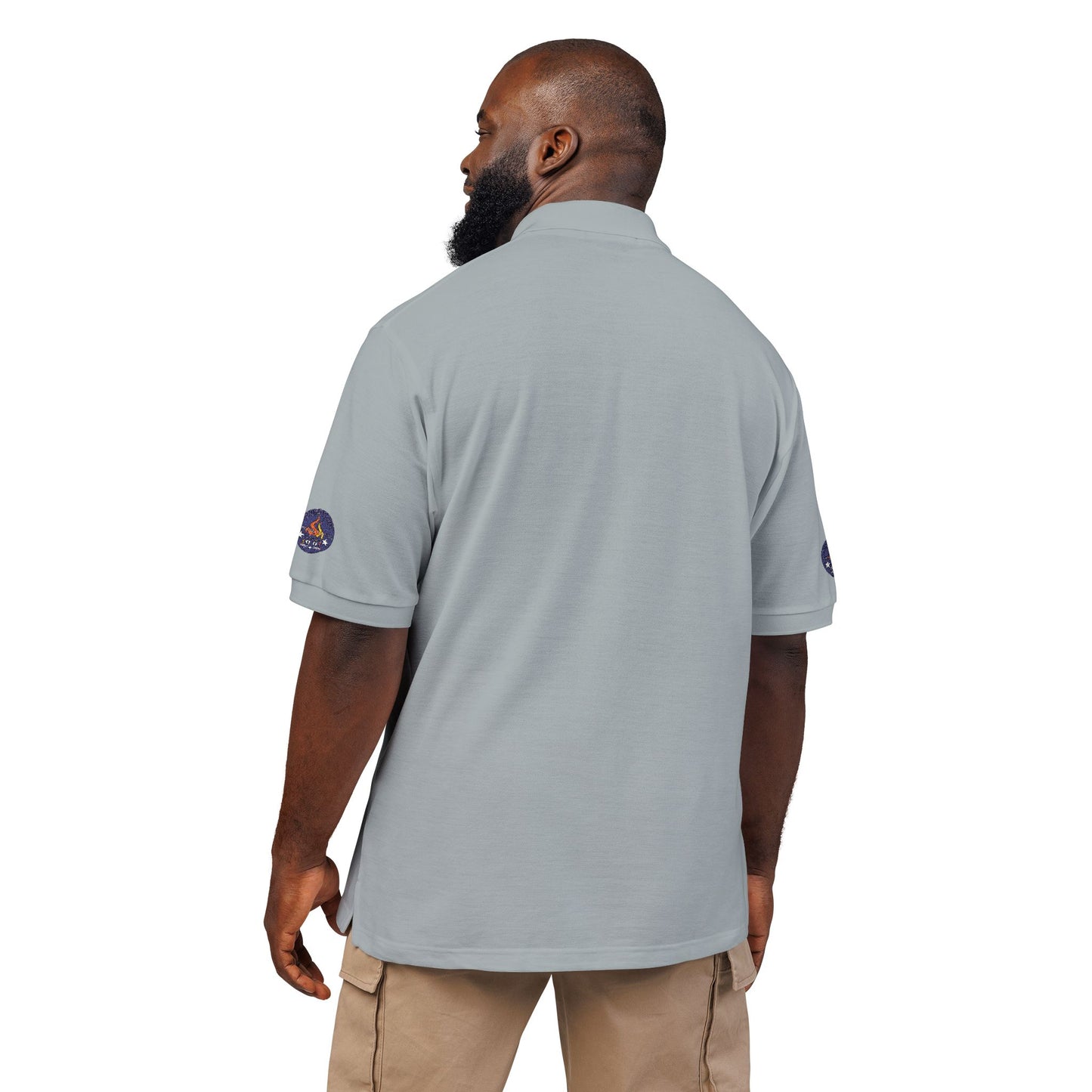 Embroidered Campfire Badge Polo — Outdoor Adventure Bluestray Logo Shirt