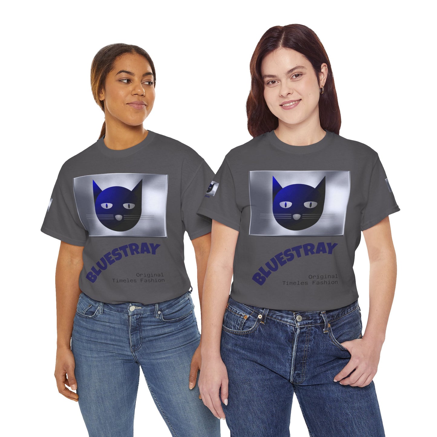 Bluestray Cat Graphic Tee — Retro Blue Cat Design