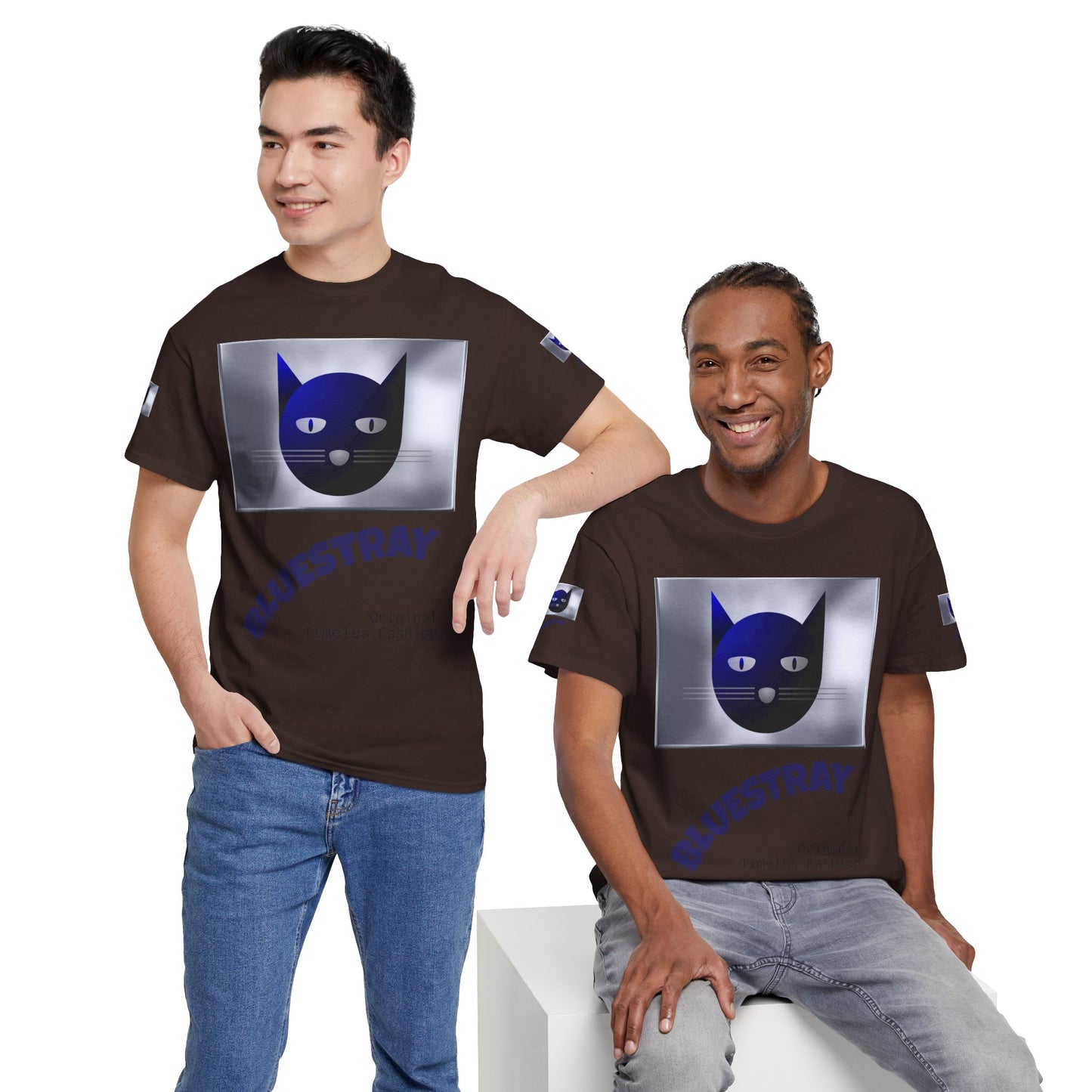 Bluestray Cat Graphic Tee — Retro Blue Cat Design