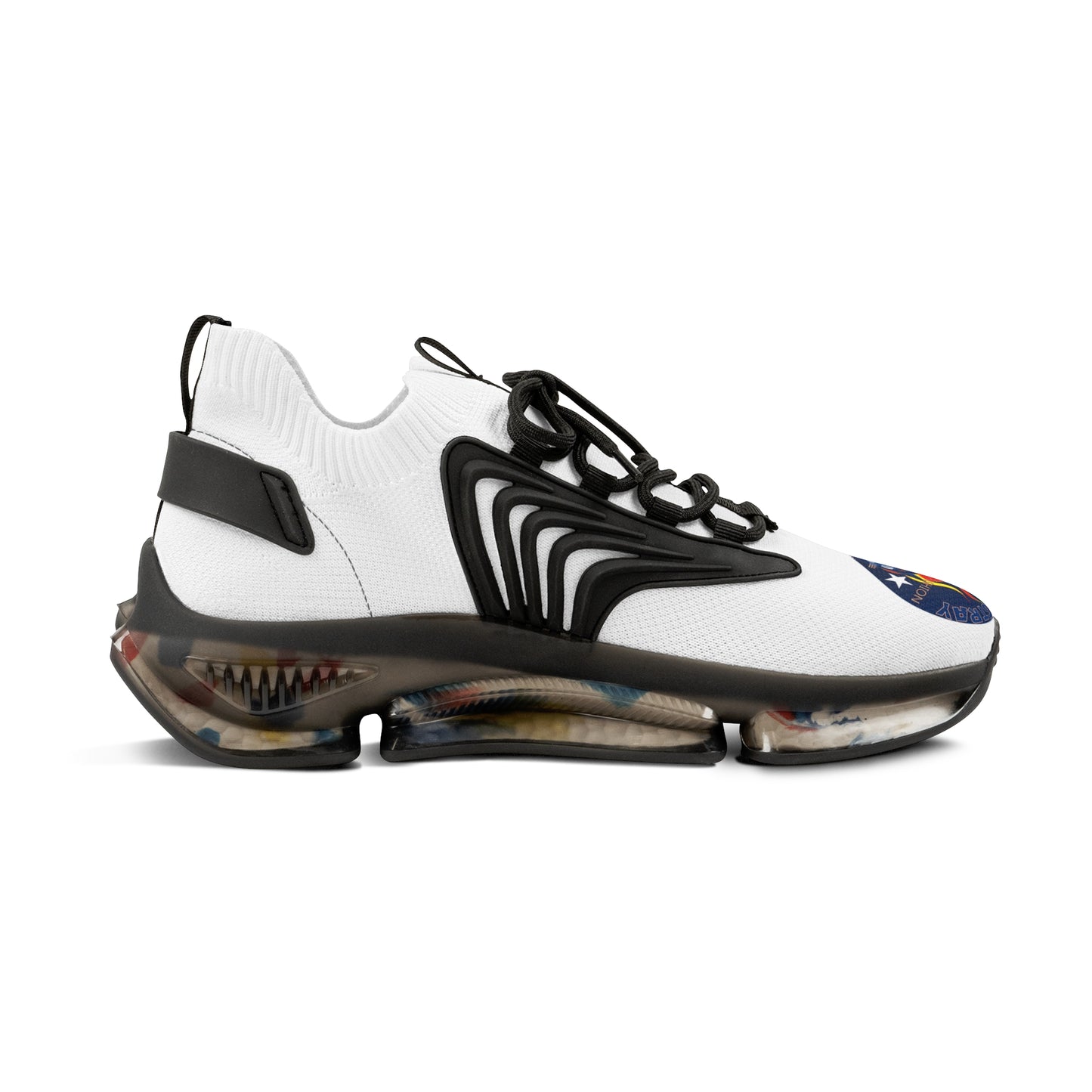 Men's White Mesh Sneakers — Breathable Athletic Shoes with Bluestray Flame Patch