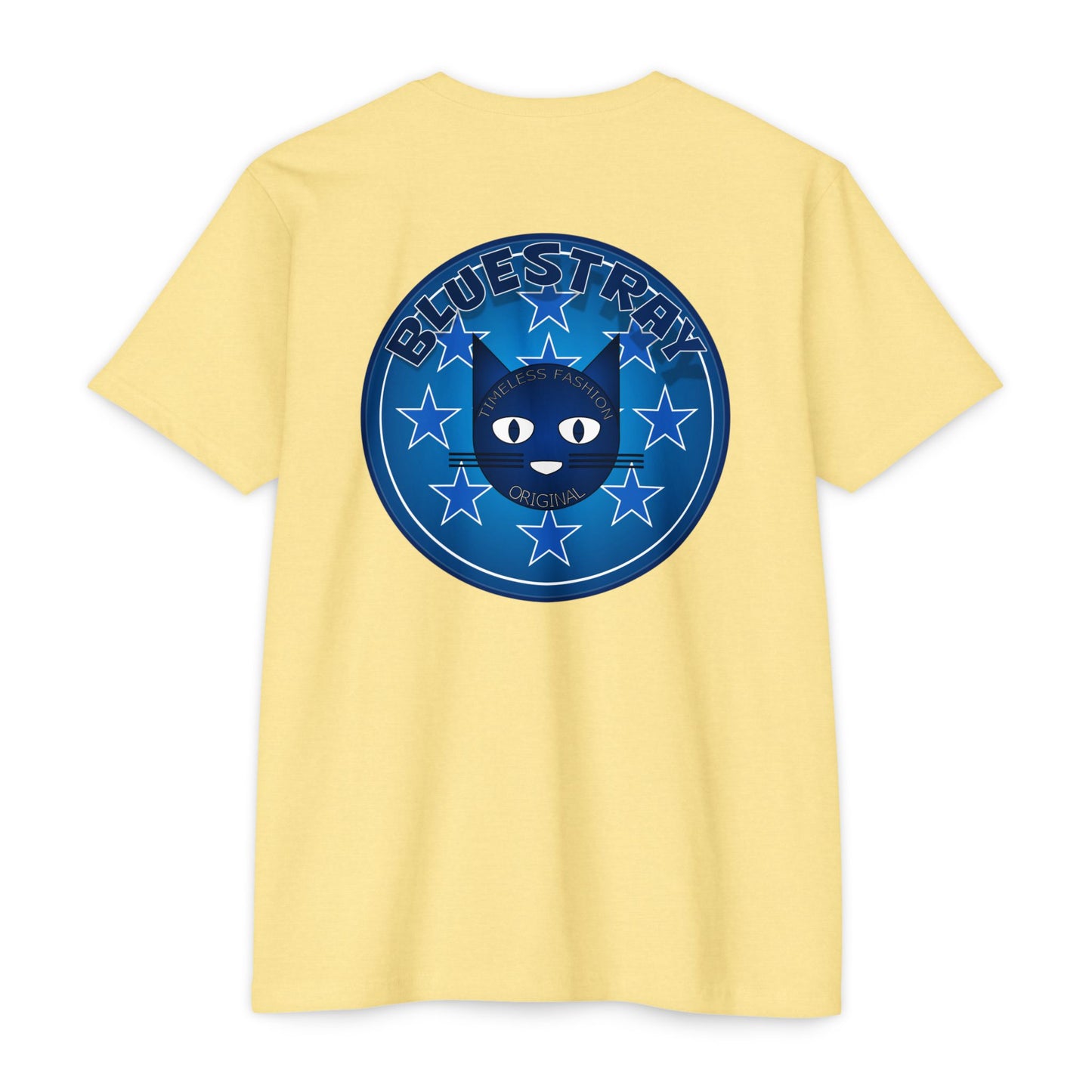 Bluestray Cat Graphic T-Shirt — “Bluestray” Retro Star Logo