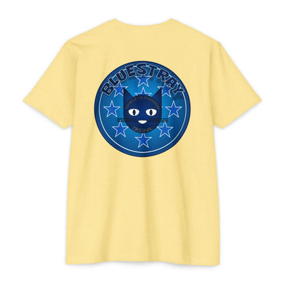 Bluestray Cat Graphic T-Shirt — “Bluestray” Retro Star Logo
