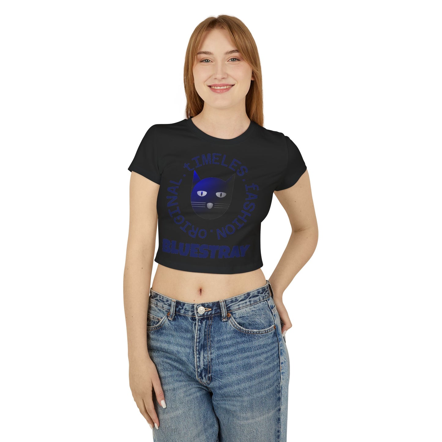 Women's Baby Tee — 'Bluestray' Cat Graphic Crop Top