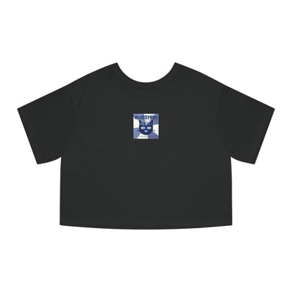 Bluestray Cat Graphic Cropped Tee — Vintage-Inspired Women's Champion Shirt
