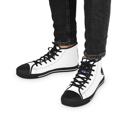 High Top Bluestray Sneakers — Retro Rocket Patch White Canvas Shoes