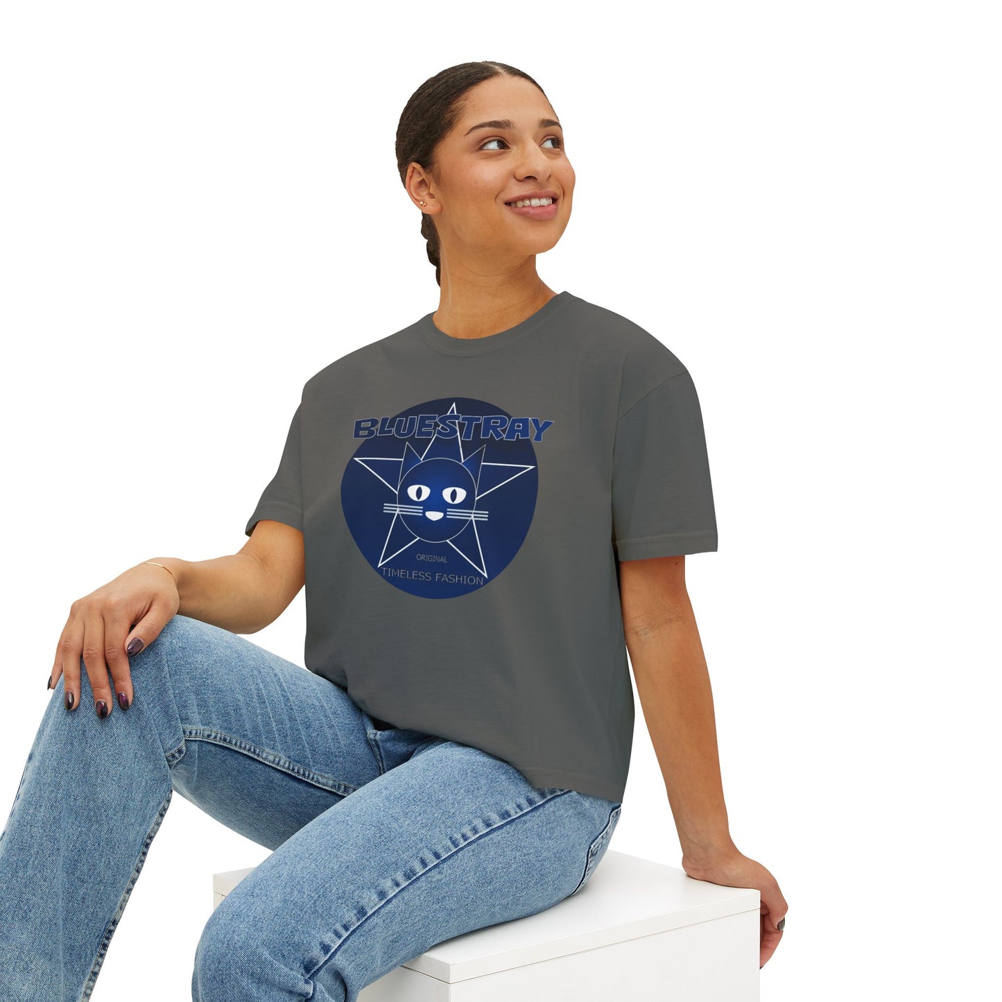 Bluestray Cat Graphic Tee — Women's Boxy Casual Top