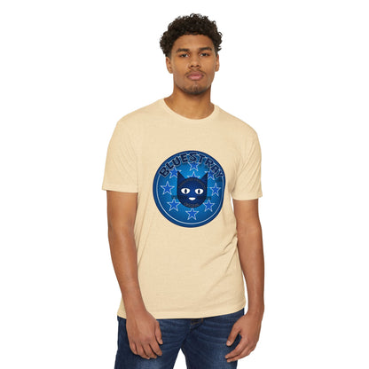 Bluestray Cat Graphic T-Shirt — “Bluestray” Retro Star Logo