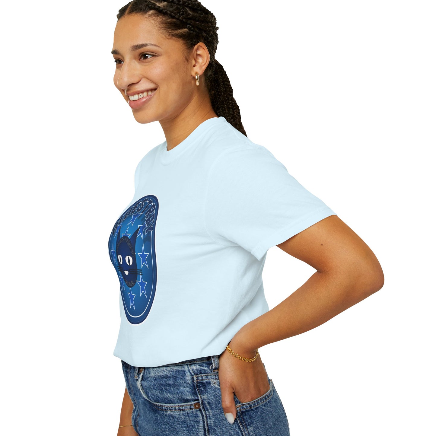Bluestray Cat Graphic T-Shirt — Retro Star Emblem Tee
