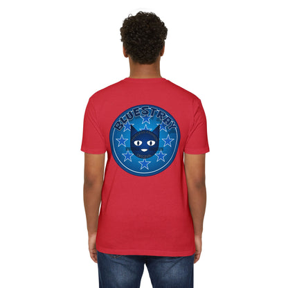 Bluestray Cat Graphic T-Shirt — “Bluestray” Retro Star Logo