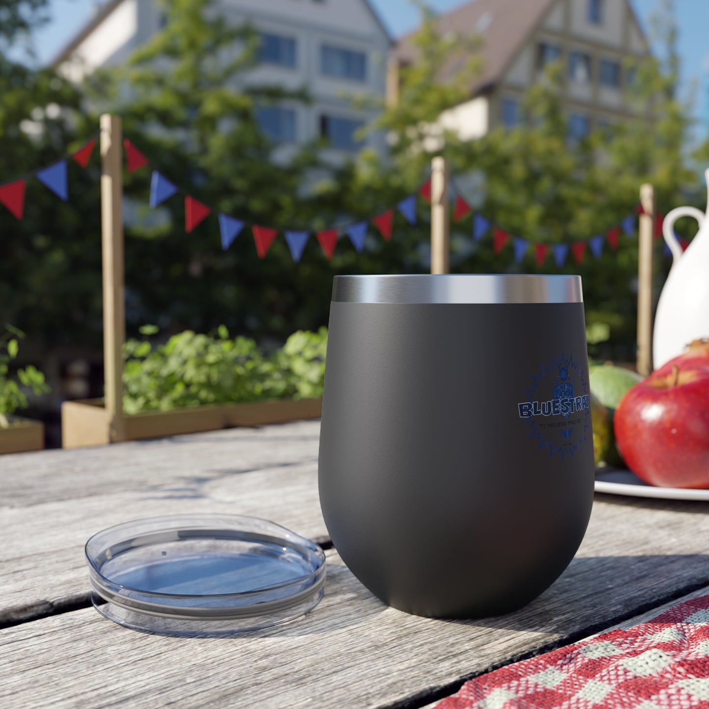 12oz Insulated Copper Tumbler — Vacuum Wine Cup with Leak-Resistant Lid (Bluestray Logo)