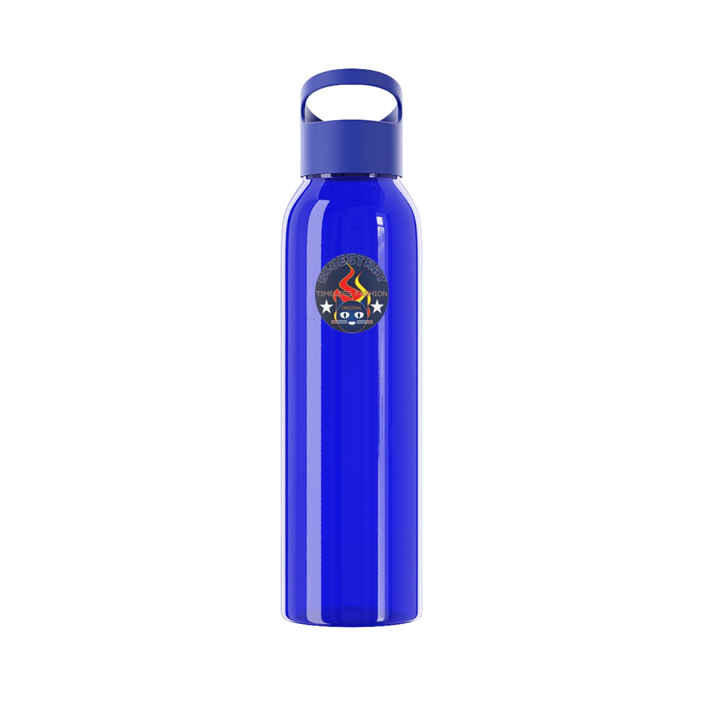 Bluestray Logo Water Bottle — Clear Reusable Bottle with Star & Flame Emblem